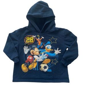 Vintage Disney Kids Mickey Mouse Donald Duck Goofy Soccer Blue Hoodie